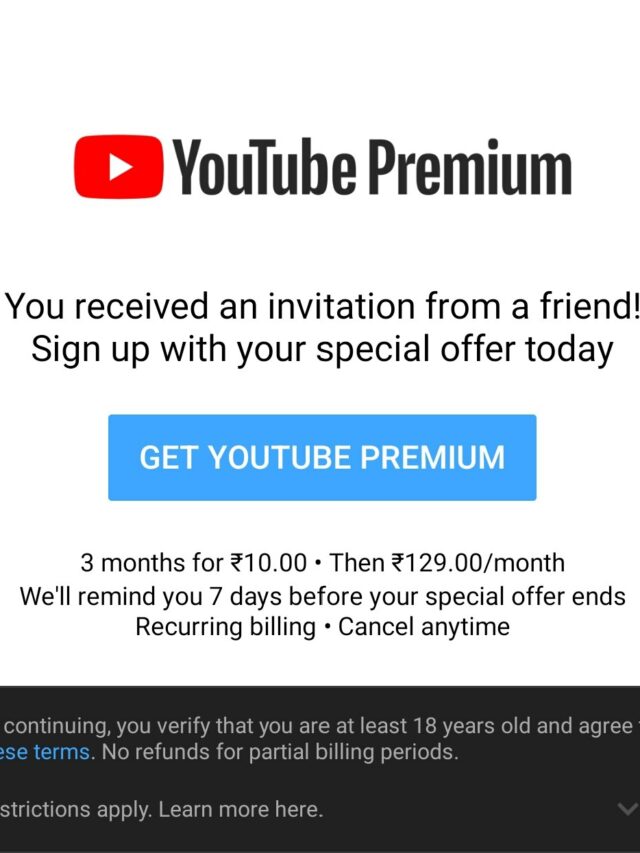 You can get the YouTube Premium for 3 months in just ₹10!